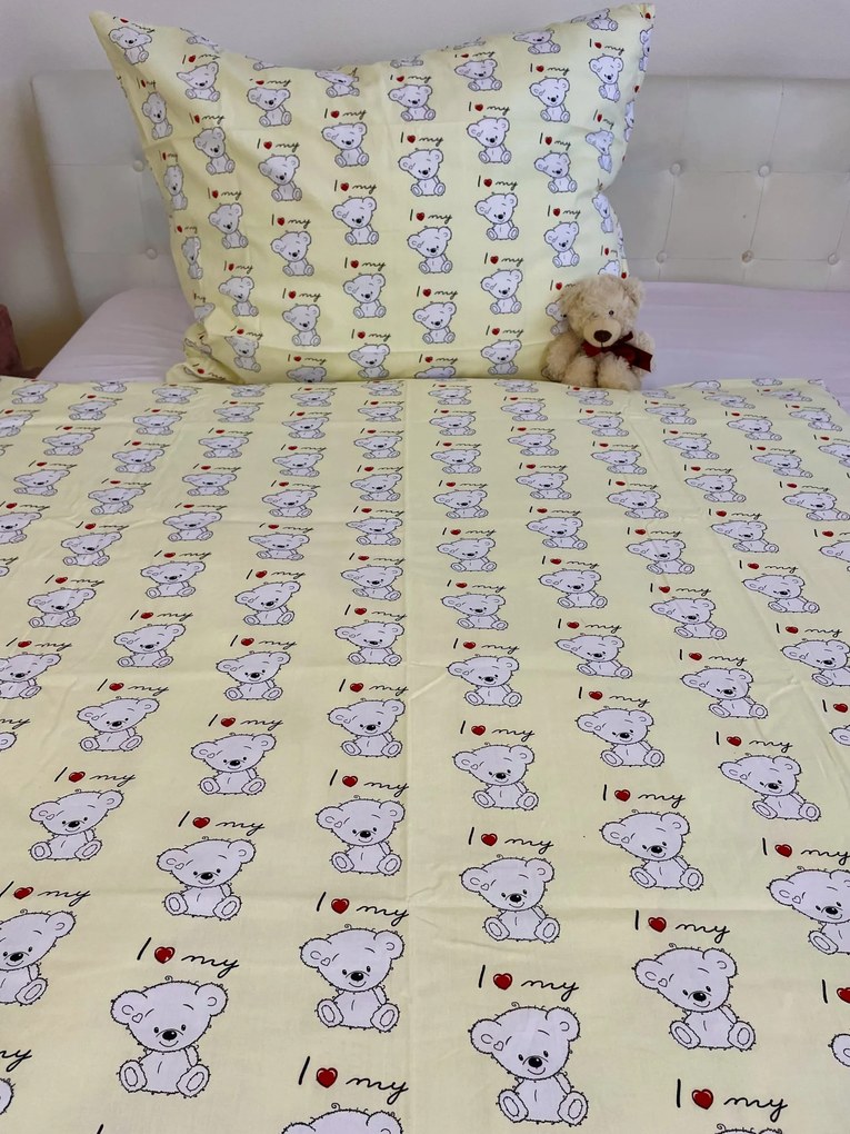Gyermek pamut lepedők Bear love TiaHome - 1x Párna 90x70cm, 1x Paplan 140x200cm