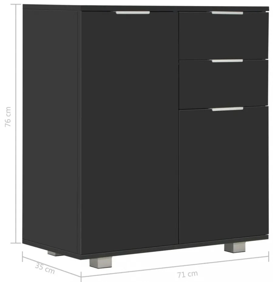 magasfényű fekete szerelt fa tálalószekrény 71x35x80 cm