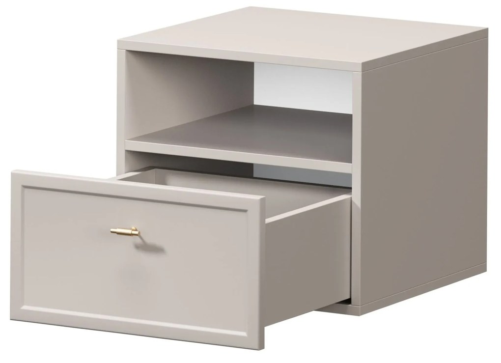 Lorini fali fiókos éjjeliszekrény 45 cm - kasmír / arany T-bar fogantyúk