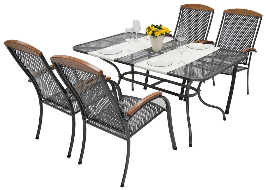 DEOKORK Kerti fém szerelvény PROVENCE I 1 + 4 Téglalap alakú asztal 145x90 cm (CT0309)