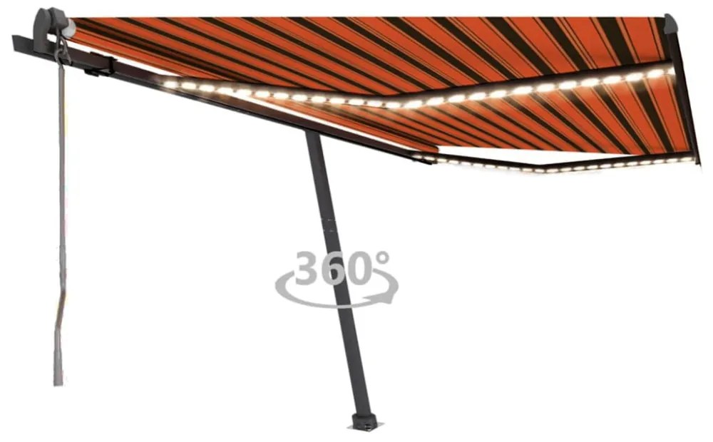 narancssárga-barna szélérzékelős és LED-es napellenző 450x350cm
