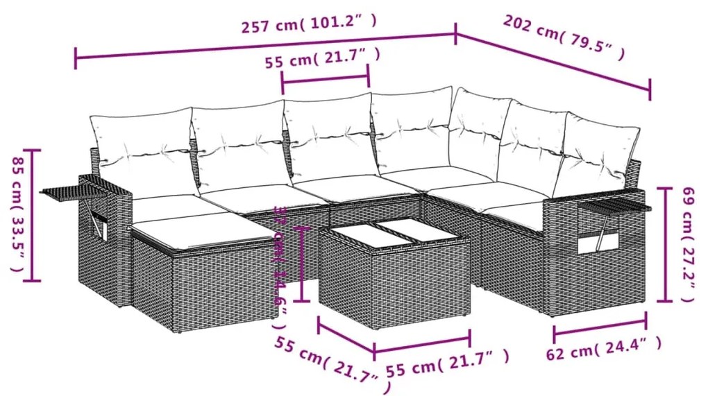 8 részes fekete polyrattan kerti ülőgarnitúra párnákkal