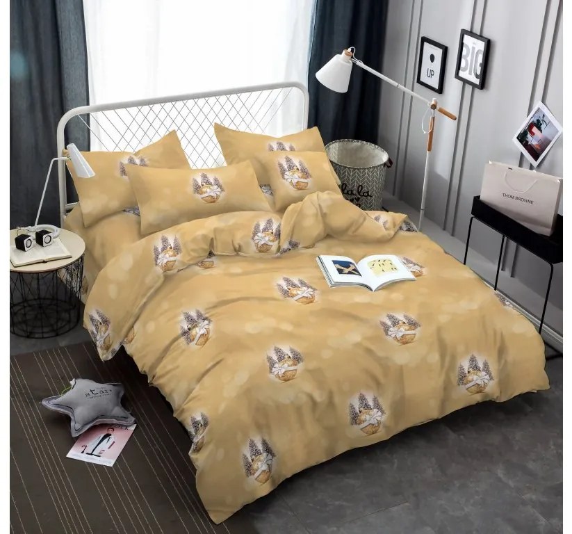 FÁK ÉS DÍSZEK sárga  mikroszálas ágynemű + SOFT fehér mikroplüss lepedő 90x200 cm