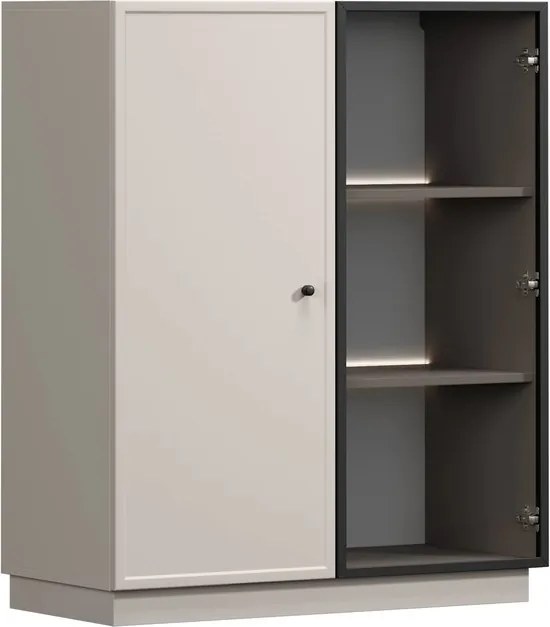 Lorini vitrines szekrény 100 cm kétajtós talapzaton - kasmír / fekete fogantyú