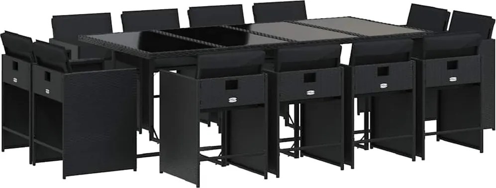 vidaXL 13 részes fekete polyrattan kerti ülőgarnitúra párnákkal