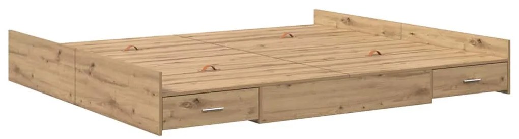Ágykeret tárolóval fiókkal kézműves tölgy 200 x 200 cm Faanyag