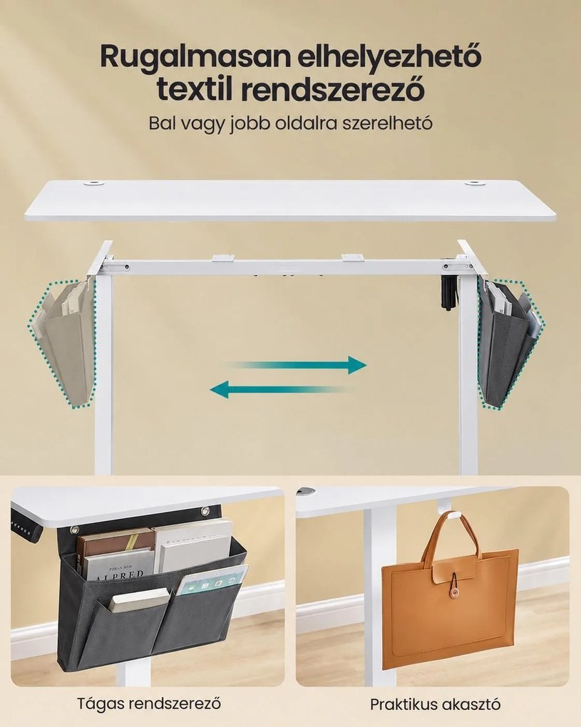 SONGMICS elektromosan állítható magasságú íróasztal 4 memóriahellyel, 140 x 60 x 72–120 cm, max. 70 kg, felhőfehér