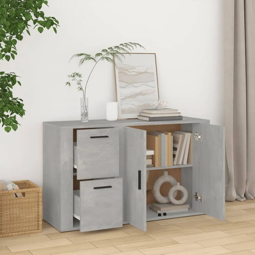 betonszürke szerelt fa tálalószekrény 100x33x59,5 cm