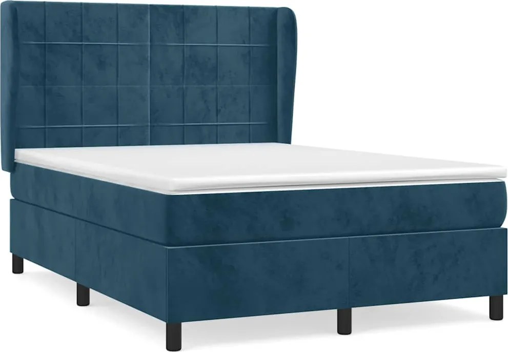 vidaXL sötétkék bársony rugós ágy matraccal 140x190 cm