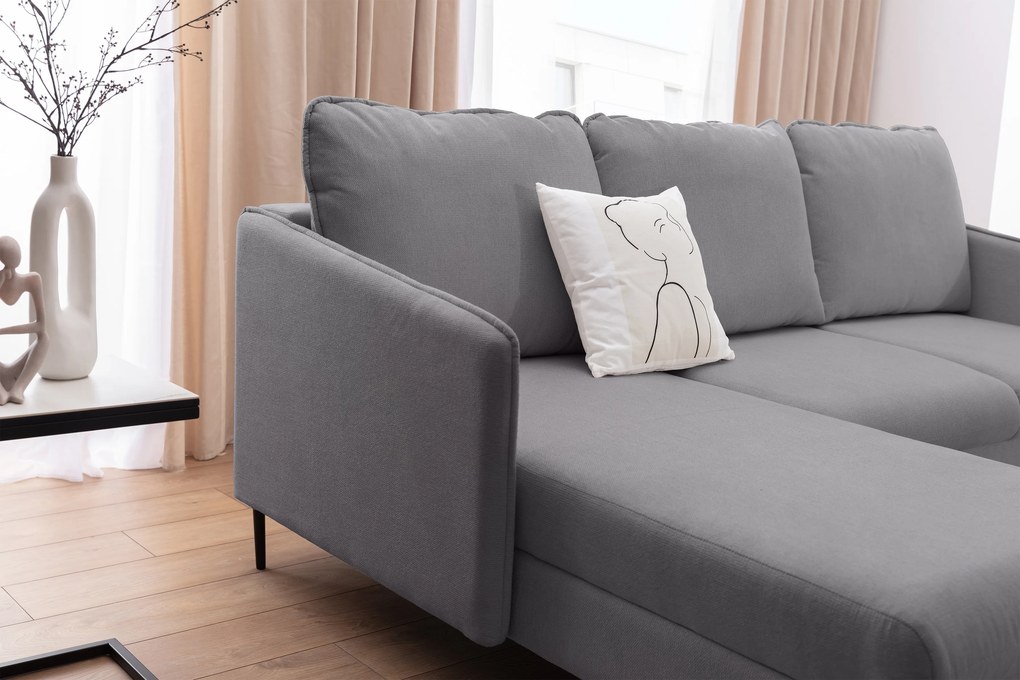 Movani ágyazható balos sarokkanapé - szürke Loft 19 szövet / fekete lábak