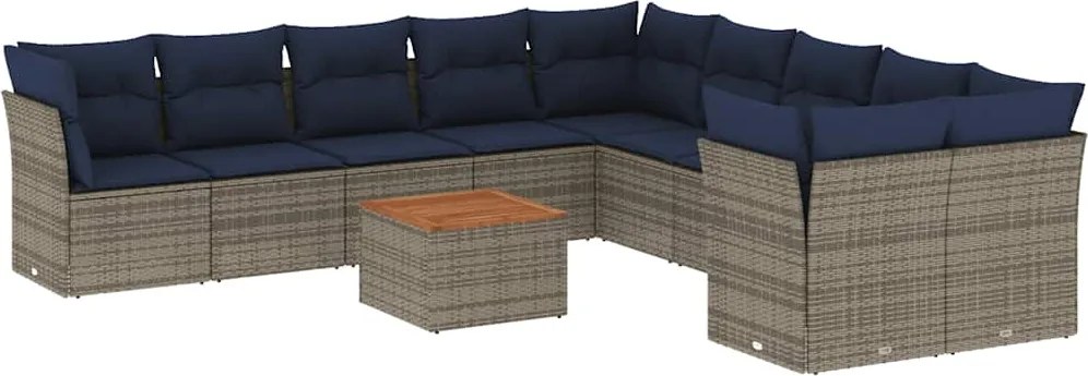 vidaXL 11 részes szürke polyrattan kerti ülőgarnitúra párnákkal