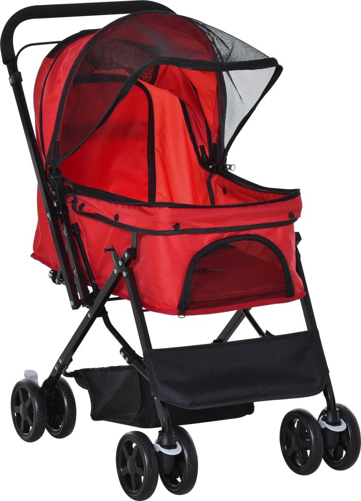 PawHut Kutyakocsi Kis Kutyák és Cicák Számára - Oxford Piros 76,5 x 52 x 95 cm | Aosom