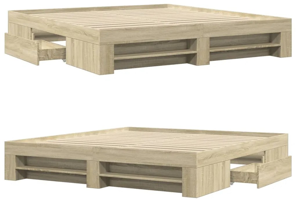 sonoma tölgyszínű szerelt fa ágykeret matrac nélkül 200x200 cm
