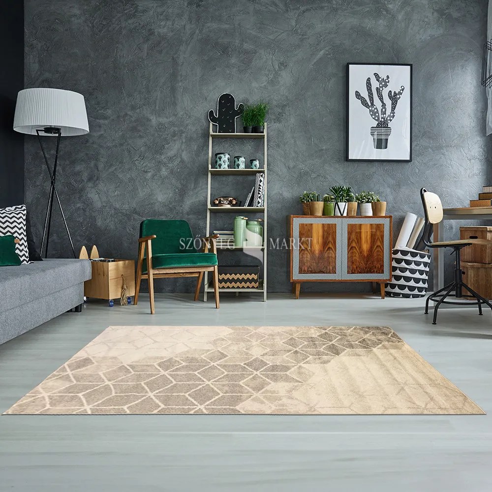 Flora kockás modern mintájú szőnyeg (Beige) 60x110 cm