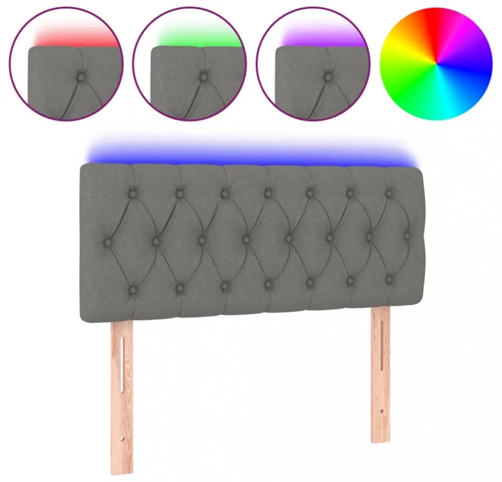sötétszürke szövet LED-es fejtámla 90 x 7 x 78/88 cm
