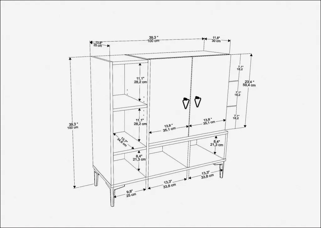 Platin komód, tölgy-fehér, 100 cm
