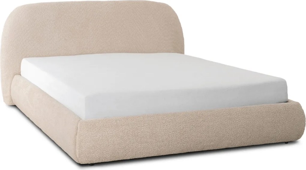 Ágy 160x200 cm méretben, ágyneműtartóval, bézs színben, bouclé kárpittal ROSSO