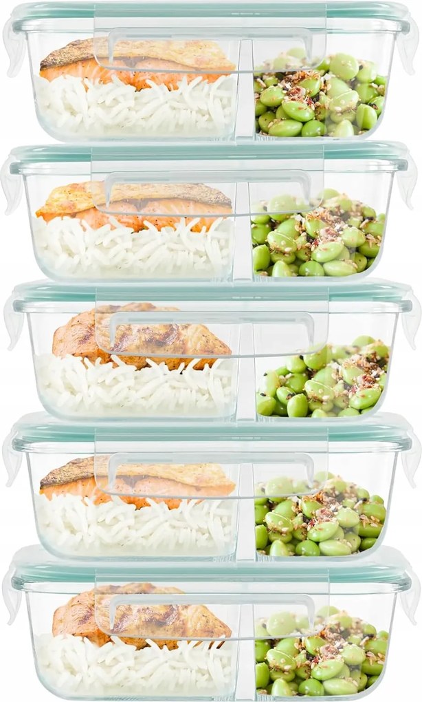 5 Db-os Üveg Tároló Doboz Szett Kétrekeszes Uzsonnás Doboz 600ML