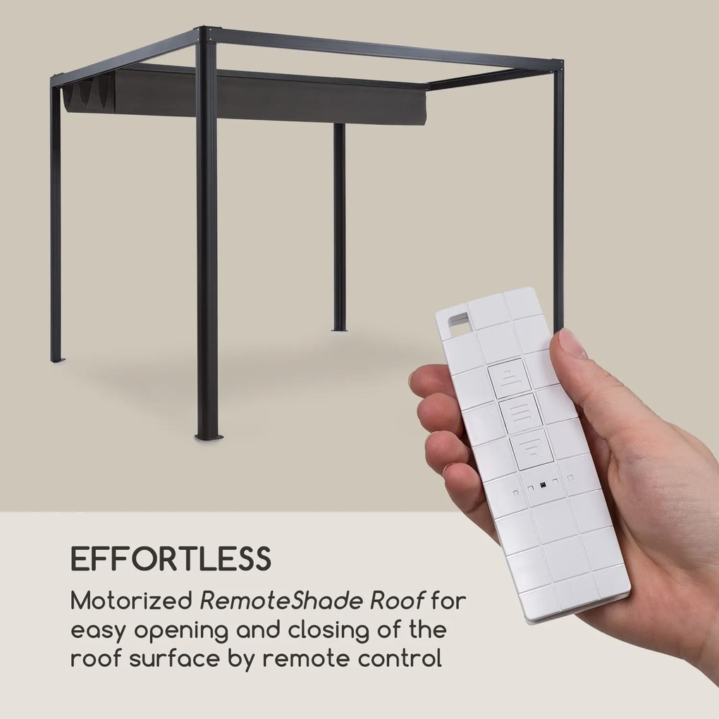 Blumfeldt Pantheon RemoteShade, pavilon, motorizált tető, 3 x 3 m, 280 g/m², szürke