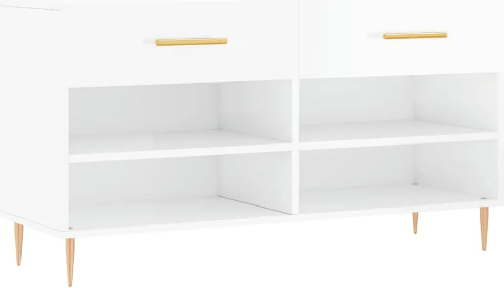 vidaXL magasfényű fehér szerelt fa cipőpolc 102x35x55 cm