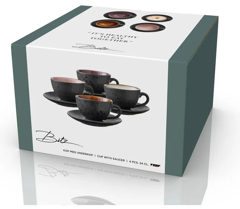 Fekete agyagkerámia csésze szett 4 db-os 240 ml Black/Mix – Bitz