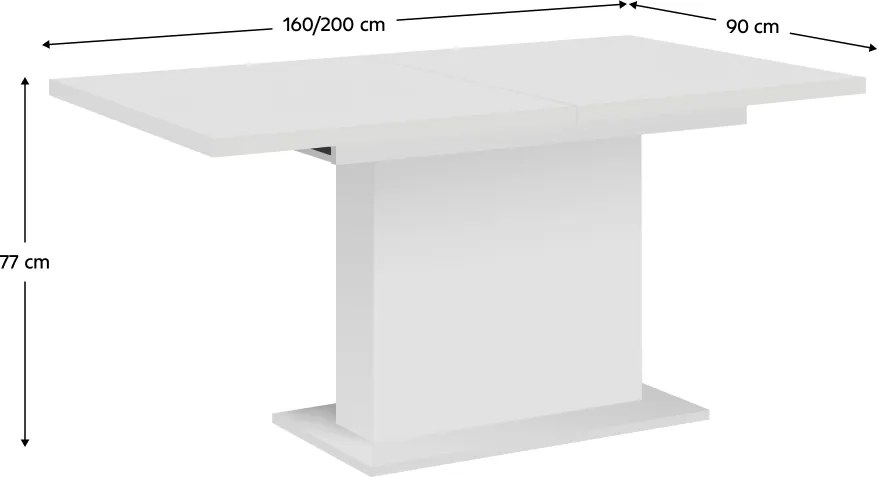 Kihúzható étkezőasztal, fehér, 160-200x90 cm, BOBA