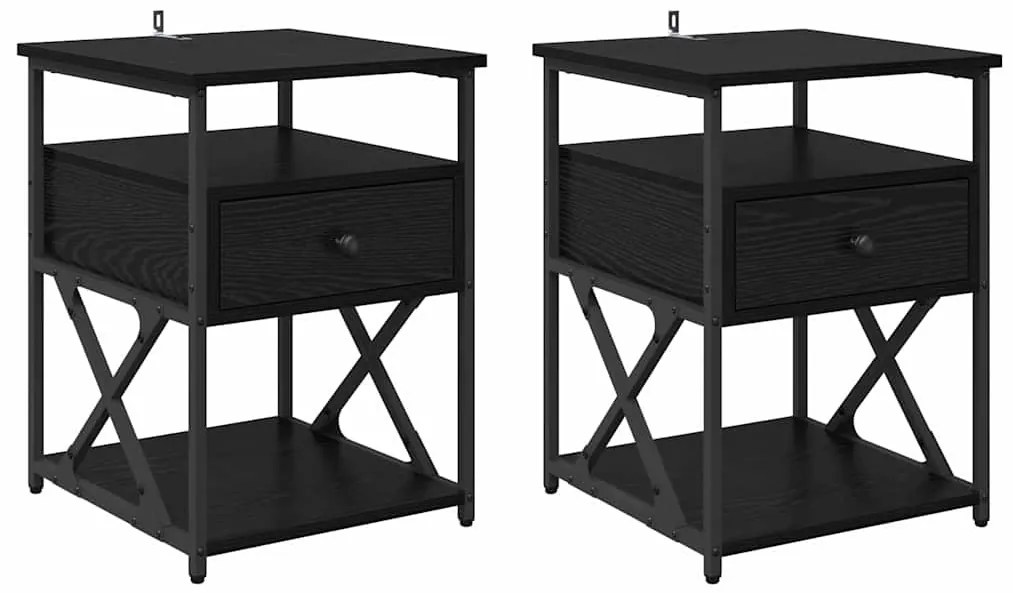 Éjjeliszekrény 2 pcs Musta tammi 40 x 42 x 55 cm Faanyag