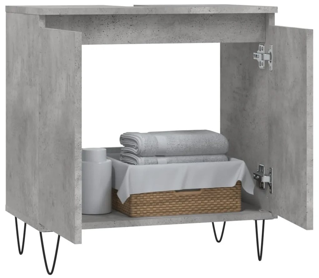 Betonszürke szerelt fa fürdőszobaszekrény 58x33x60 cm