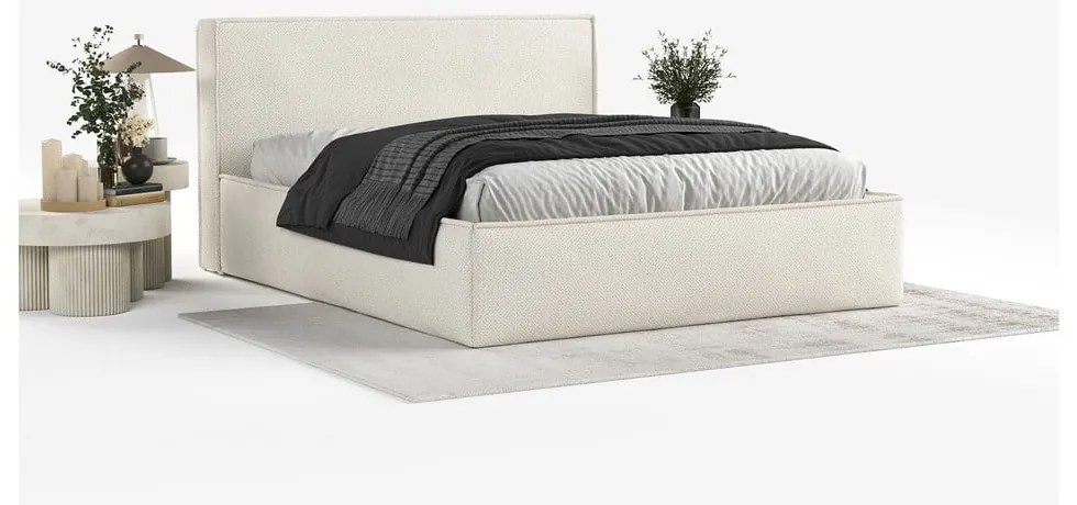 Bézs kárpitozott ágyneműtartós franciaágy ágyráccsal 200x200 cm Lounge L – Maison de Rêve