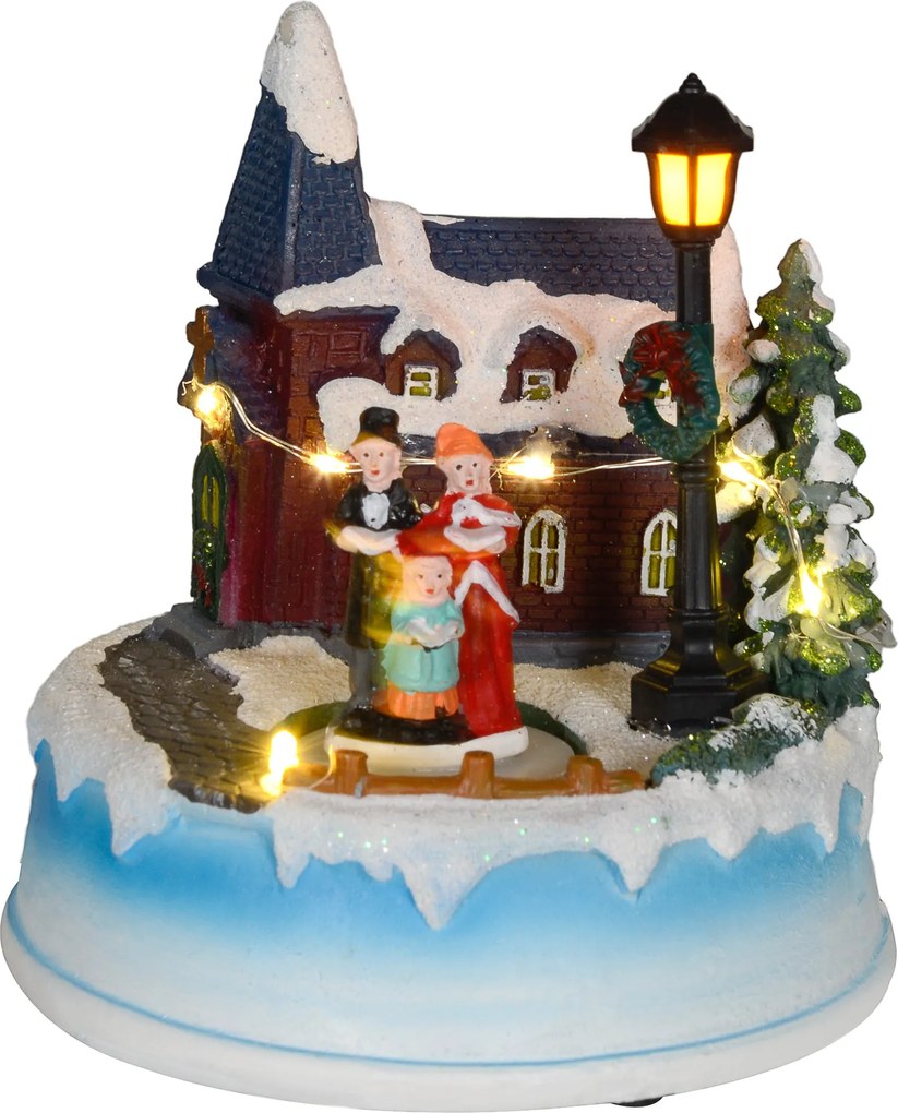 HOMCOM LED világítású karácsonyi falu jelenet forgó kórussal - Karácsonyi dekoráció a nappaliba vagy hálószobába | Aosom