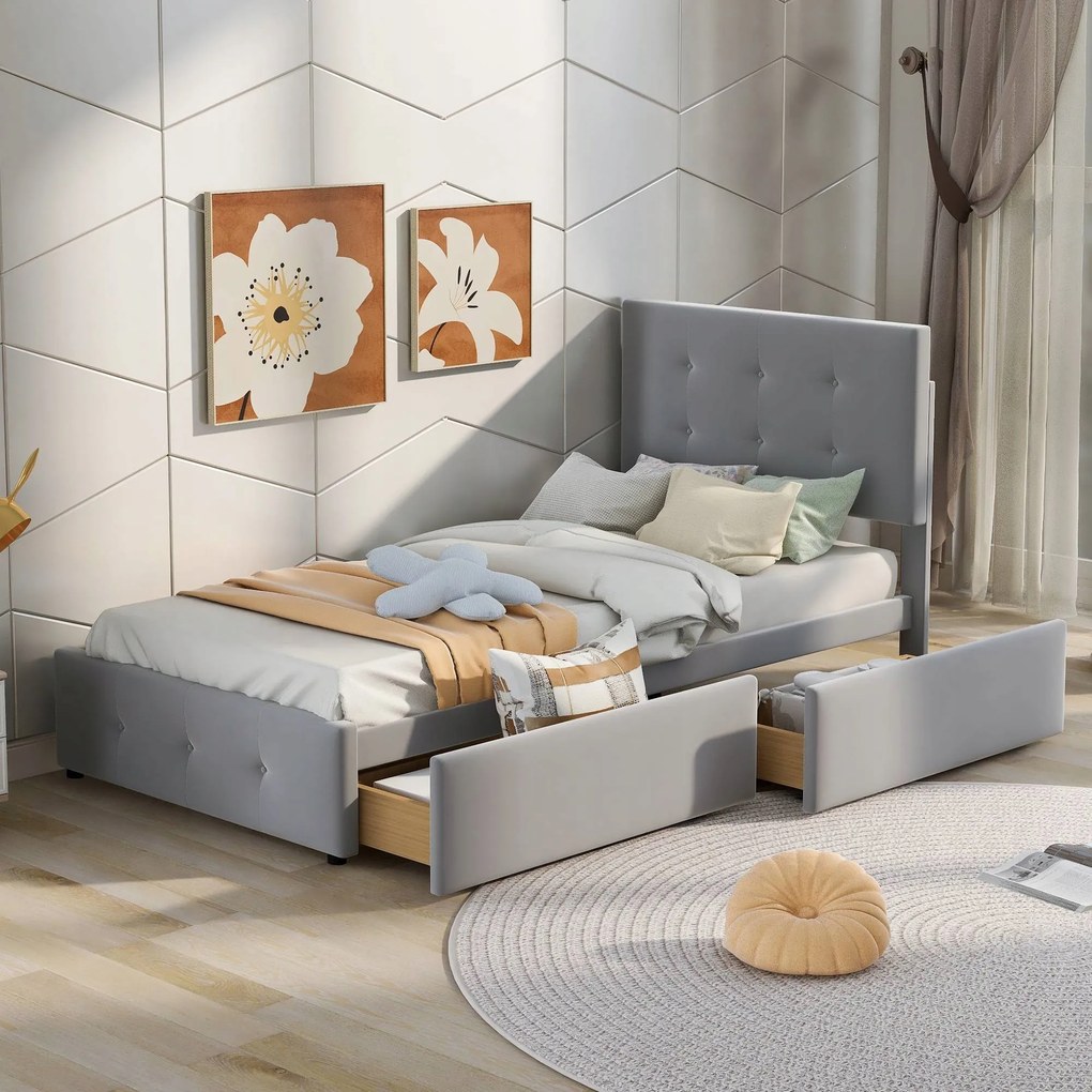 Egyszemélyes ágy Rückenlehne und zwei Schubladen 90X200CM szürke