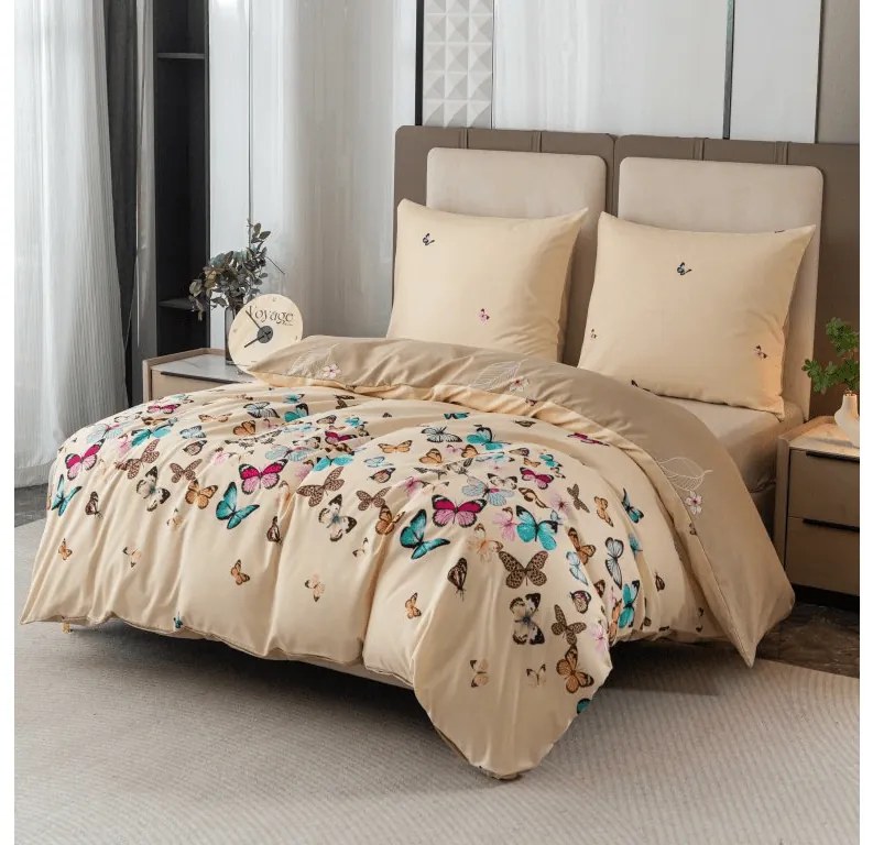 Mikroszálas flanel ágyneműhuzat VIVA BUTTERFLY krémszínű Ágyneműhuzat mérete: 2 db 70 x 90 cm | 200 x 220 cm