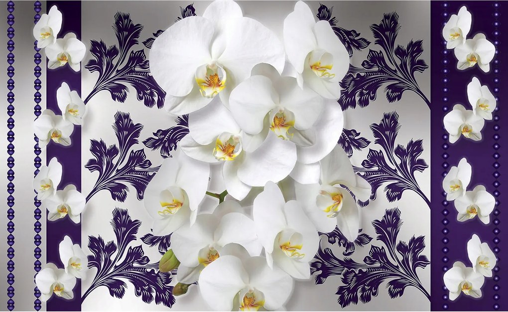 Fotótapéta flizelina Orchideák fehér-rózsaszín szépség a falon 300x210 +ragasztó