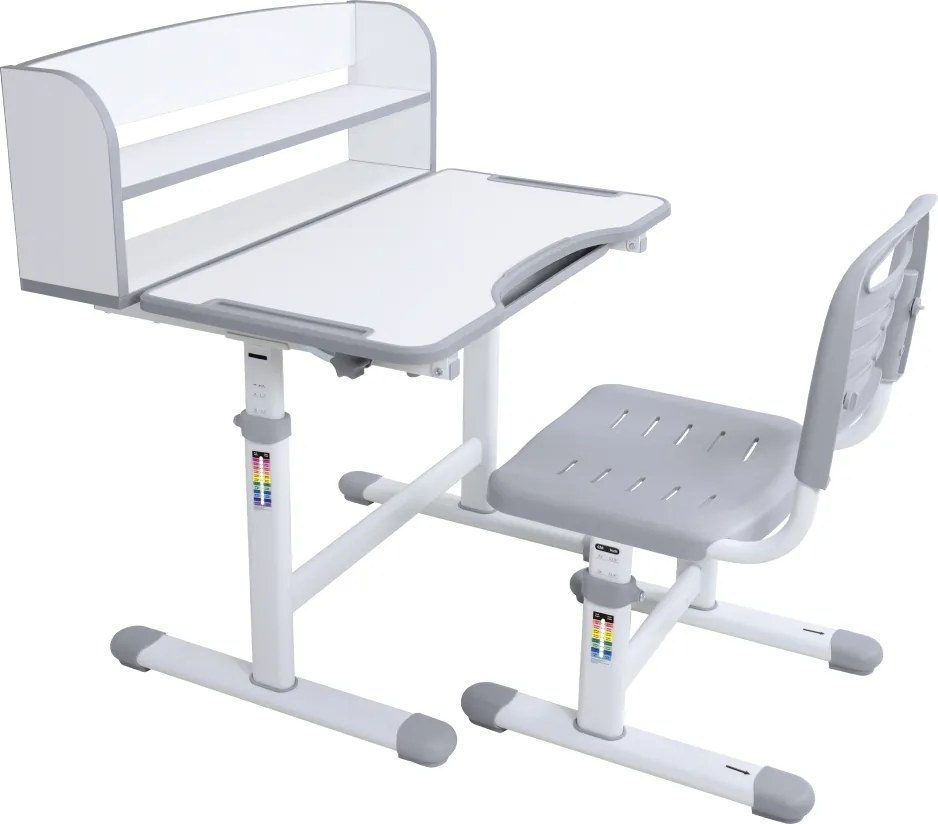 Növekvő íróasztal és szék, szürke/fehér, set ZION