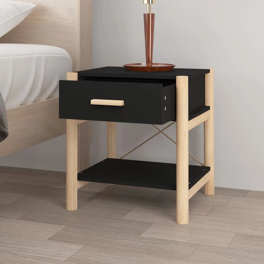 2 db fekete szerelt fa ágy melletti asztal 42 x 38 x 45 cm
