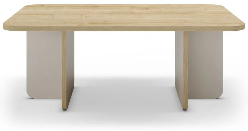 Krémszínű-natúr színű dohányzóasztal tölgyfa dekoros asztallappal 56x100 cm Hillary – Marckeric