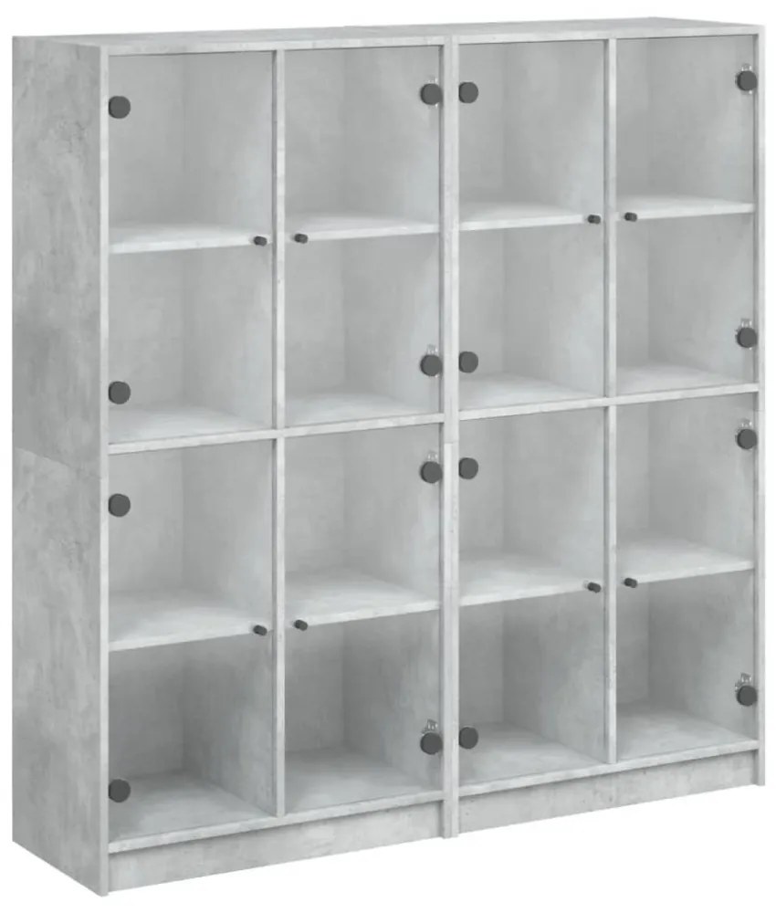 betonszürke szerelt fa könyvespolc ajtókkal 136 x 37 x 142 cm