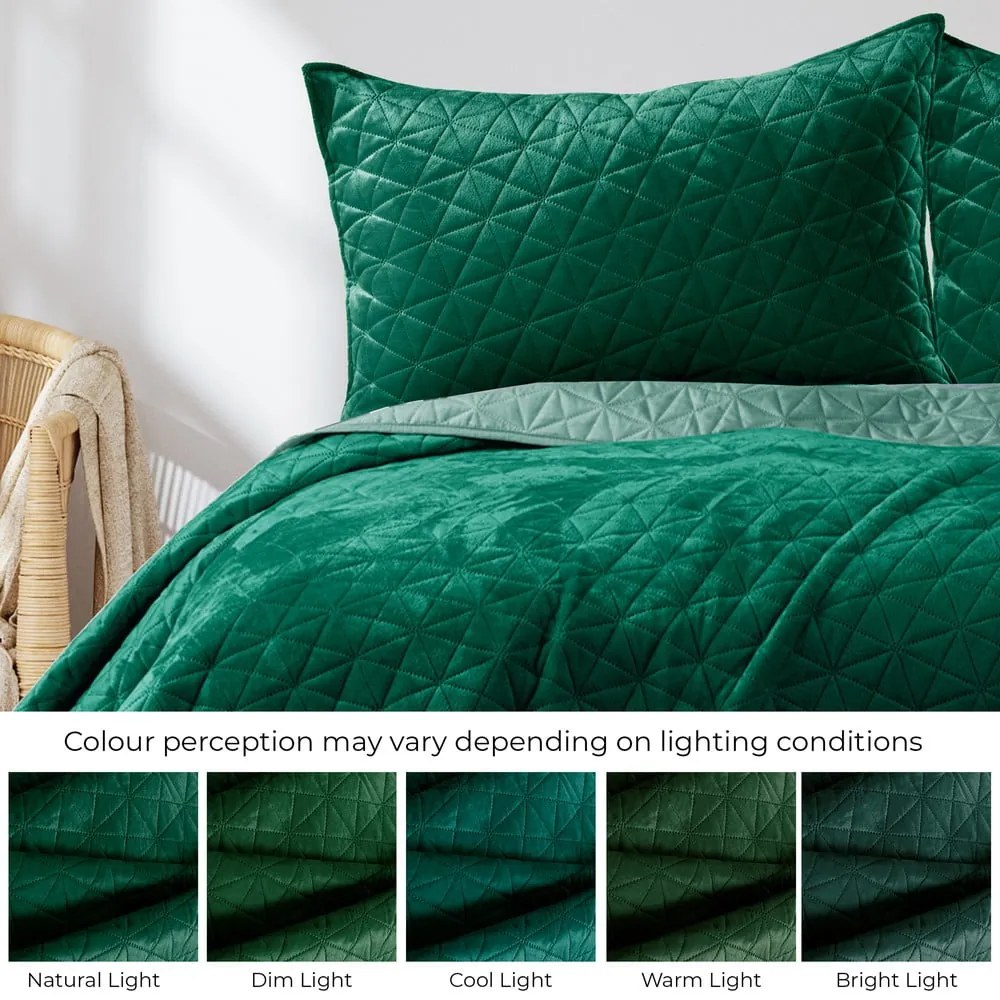 Zöld bársony steppelt ágytakaró 170x210 cm Laila – AmeliaHome
