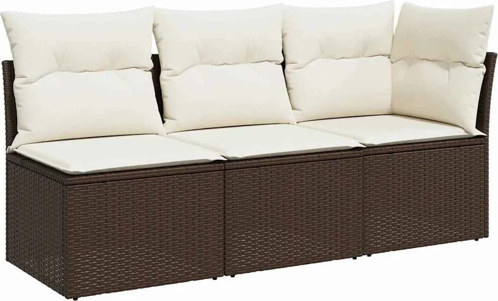 vidaXL 3 személyes barna polyrattan kerti kanapé párnával