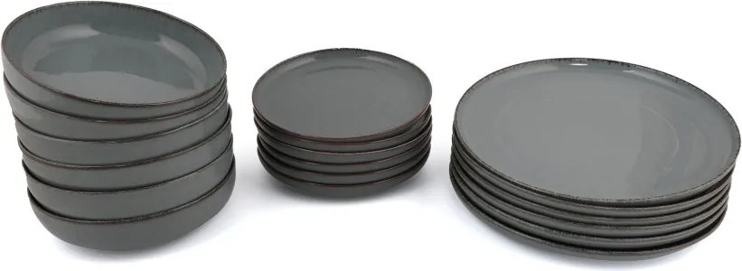 Tányérkészlet porcelán, kék, 18 darabos