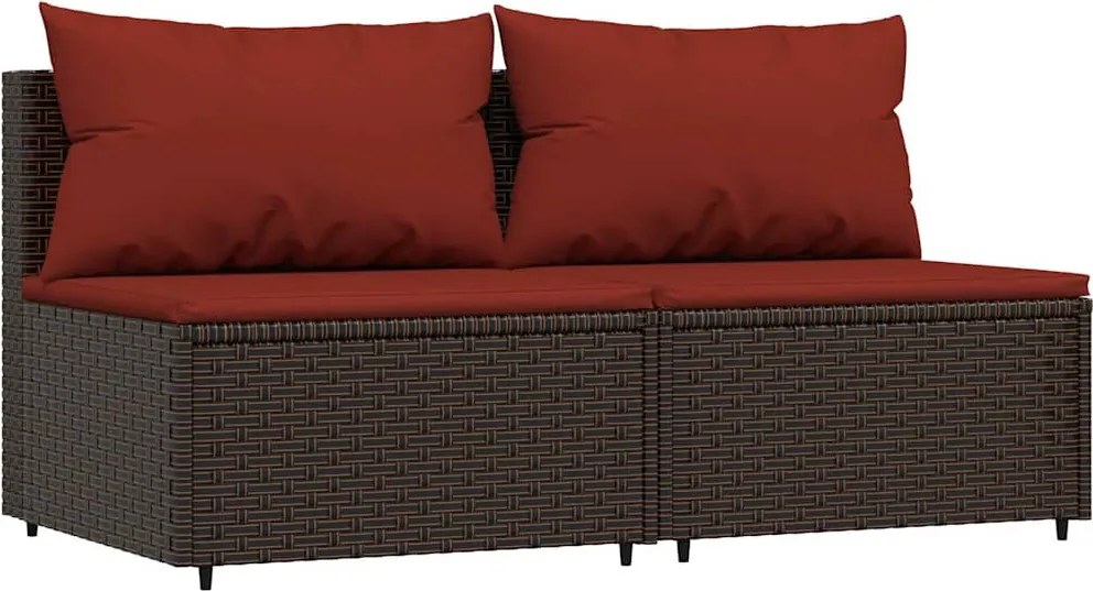 vidaXL 2 db barna polyrattan kerti középső kanapé párnával