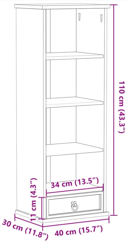 Corona tömör fenyőfa CD-szekrény 40 x 30 x 110 cm