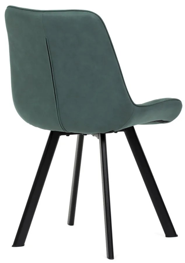 Scaun de sufragerie, tapițerie din material verde, efect piele periată, picioare din metal negru