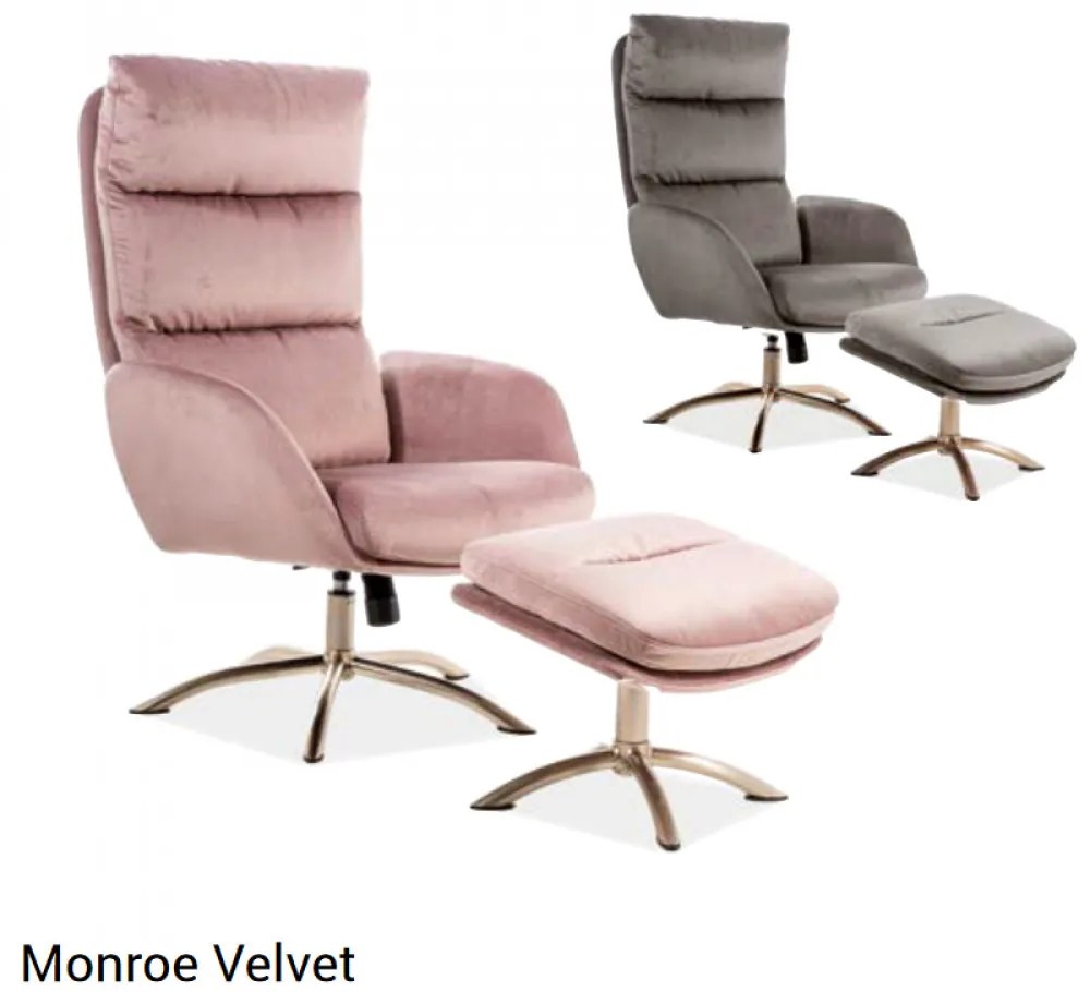 Monroe Velvet pihenő karosszék lábtartóval Bársony - Szürke