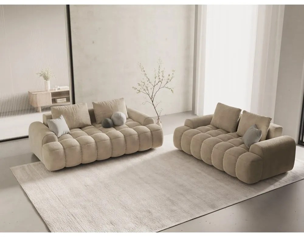 Bézs bársony kanapé 200 cm Linz – Cosmopolitan Design