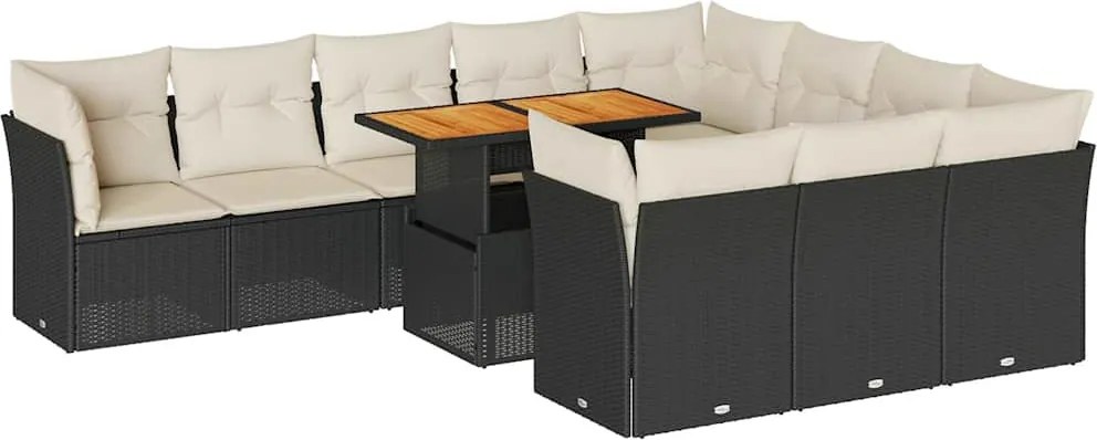 vidaXL 11 részes fekete polyrattan kerti ülőgarnitúra párnákkal