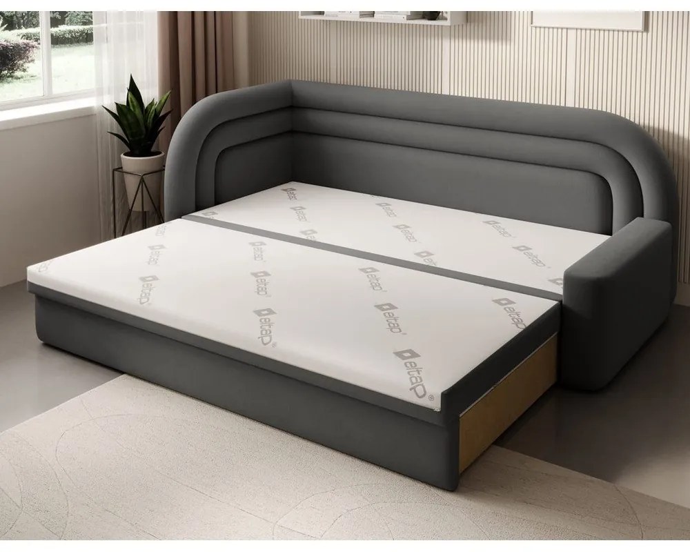 Szürkésbarna bársony kinyitható-tárolóhelyes kanapé jobb oldali 223 cm Fabillo – ELTAP