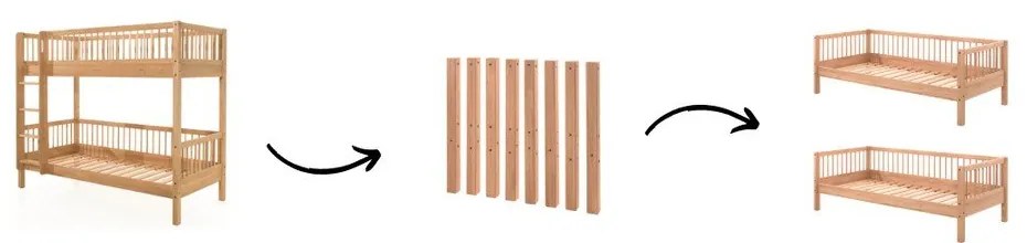 Natúr színű bükkfa emeletes gyerekágy ágyráccsal 90x200 cm Forrest – Vipack