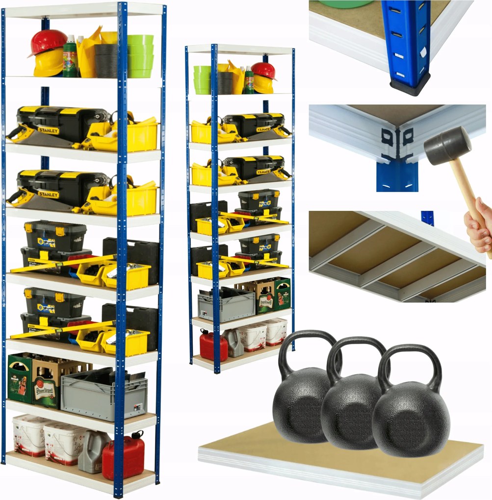 Tárolószekrény fém állvány Helios 270x100x45cm 8Px350kg Tömör Magas