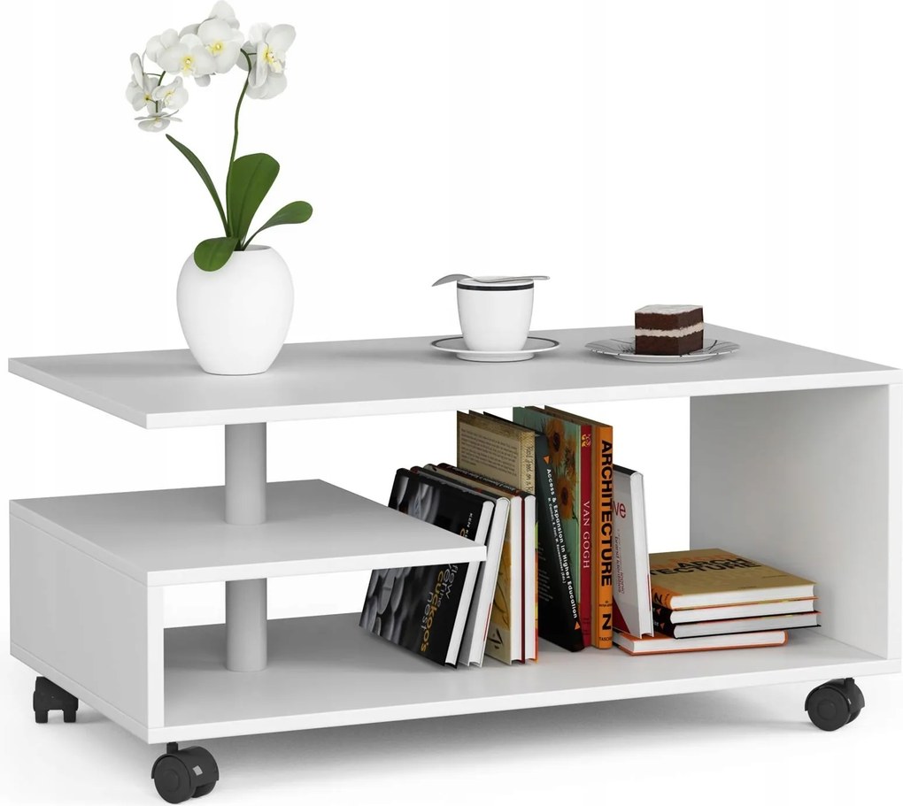 Pad dohányzóasztal Vini fehér 90x51cm kerekes Akd